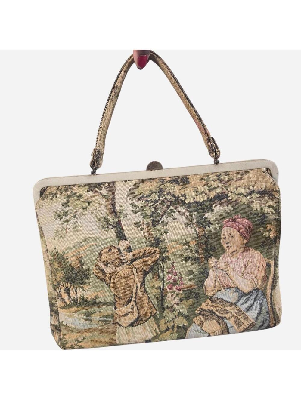 Women's Cream and Green Bag